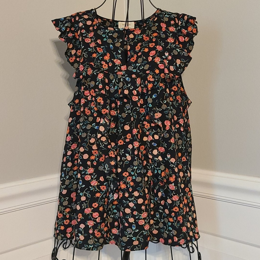 kate spade Black Floral Ruffle Sleeve Blouse